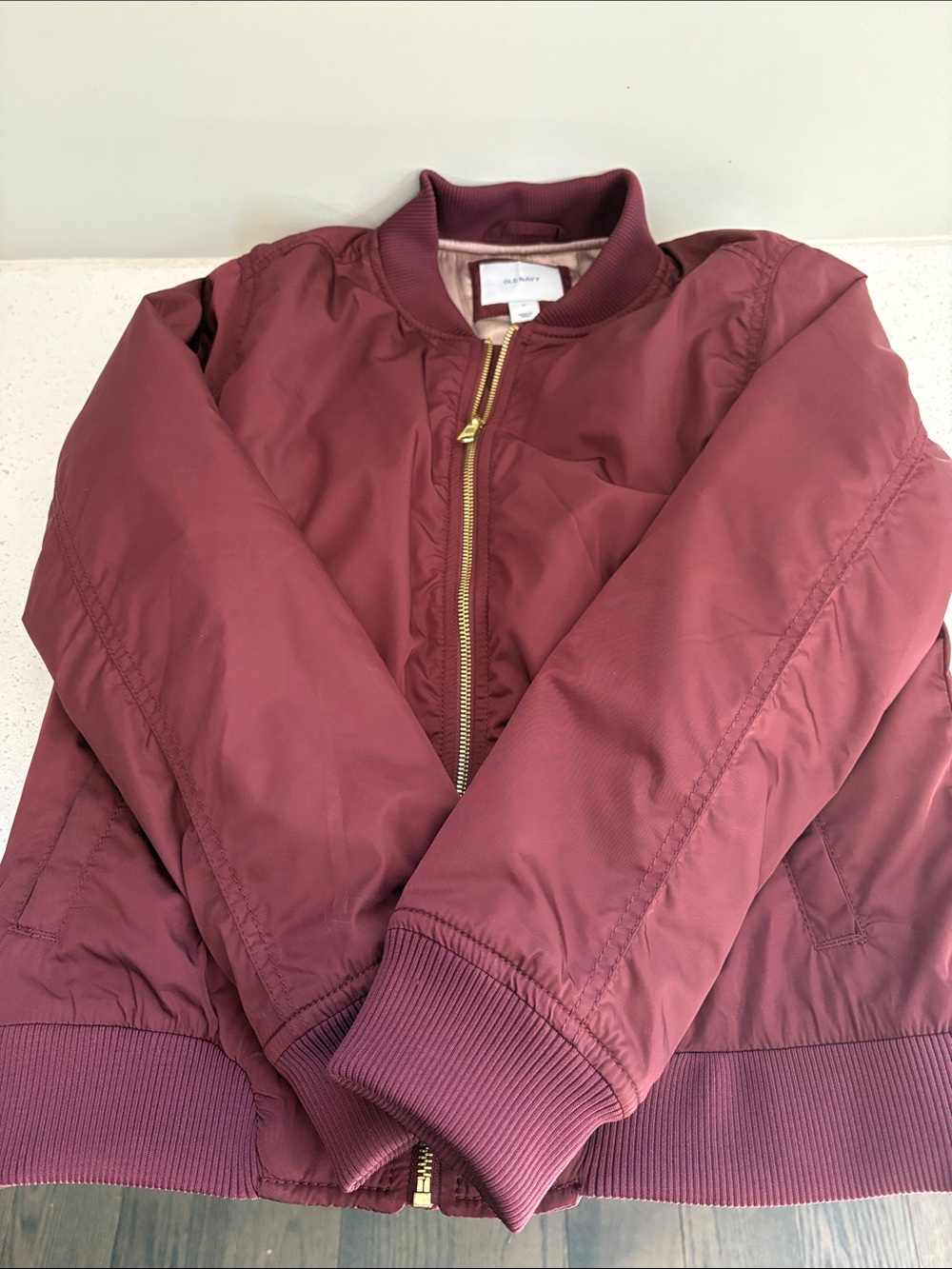 Old Navy Burgundy Bomber Jacket with Gold Zip